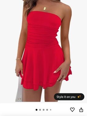 Women’s Strapless Ruched Red Skater Dress